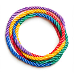 Colorful twisted ropes in vibrant rainbow hues, isolated on white background, perfect for DIY crafts, creative projects, decorations, outdoor activities, and versatile utility uses