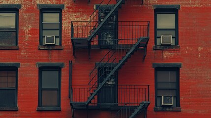 Red Brick Building with Fire Escape and Windows