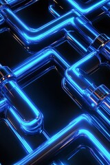 Futuristic Neon Pipeline Network with Glowing Blue Tubes on a Dark Background, Abstract Illustration of Industrial Technology and Connectivity