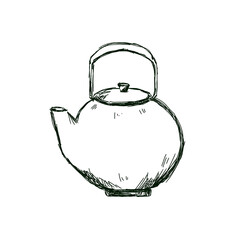 Teapot for Tea Graphic Black and White Illustration Sketch for Printing and Web Design