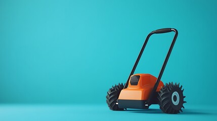 Orange and Black Robotic Lawn Mower on Blue Background
