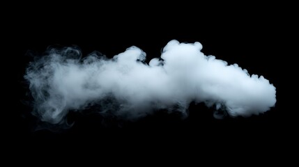 A large white smoke cloud billowing softly, set against a solid black backdrop