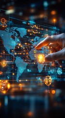 Obraz premium Digital marketing, banking, payment and online shopping, Businessman touching global business networking on colorful background