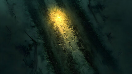 Illustration Dark Forest Road Night Light Snow Trees Shadows Winter