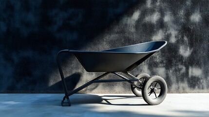 Black Wheelbarrow Against a Textured Wall