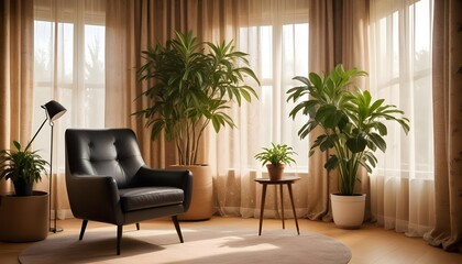 Scandinavian living room interior design zoom background,Doodle patterned wallpaper graphics