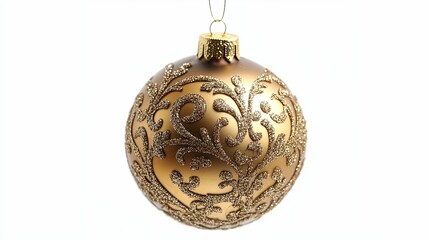 Gold Christmas Ornament with Glittering Floral Design