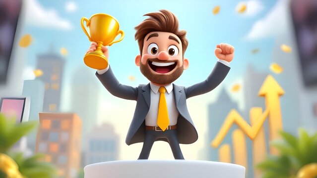 cheerful 3D cartoon businessman with a professional, friendly appearance