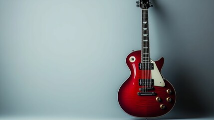 Fototapeta premium A Red Electric Guitar Against a Grey Background