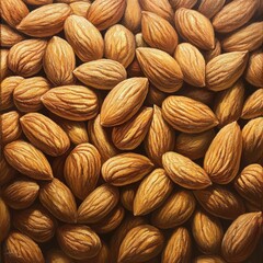 Fototapeta premium A close-up view of raw almonds, showcasing their textured shells and rich brown color, ideal for food or health-related visuals.