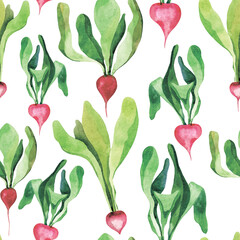 seamless pattern with watercolor drawing of radishes