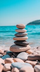 Pebble tower on the beach. Spa therapy summer travel vacation