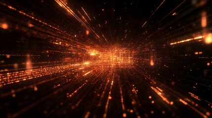 Fototapeta premium A minimalist rendering of a blockchain node surrounded by glowing lights and data streams, floating in cyberspace