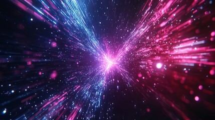 Fototapeta premium A minimalist rendering of a blockchain node surrounded by glowing lights and data streams, floating in cyberspace