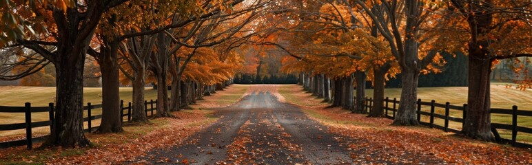 Autumn Road Through a Tree-Lined Path