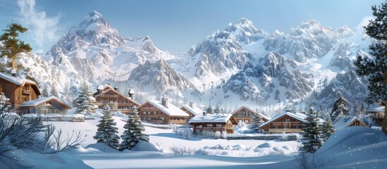 Fototapeta premium Snowy Mountain Village