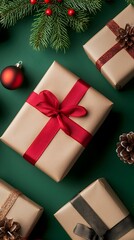 Festive Gift Boxes with Holiday Decorations
