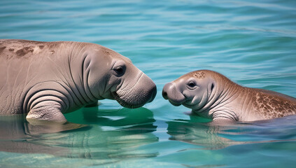 Fototapeta premium Mother and Calf: A Heartwarming Moment