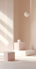 15. A minimalist 3D showcase with soft gradients, floating cubes, and an open center for product placement.