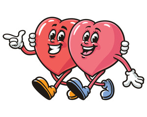 Walking Heart Couple, Love, Heart Cartoon Mascot Illustration Character Vector Clip-art Hand-drawn Logo Design