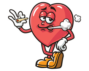 Smoking Love Heart Cartoon Mascot Illustration Character Vector Clip-art Hand-drawn Logo Design