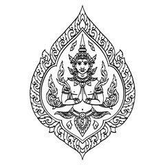 Fototapeta premium Thepphanom pattern, Thai traditional pattern, the figure of a deva (Thai angel) clasping hands in token of worship. 