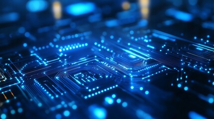 Obraz premium Abstract Circuit Board with Glowing Blue Lines