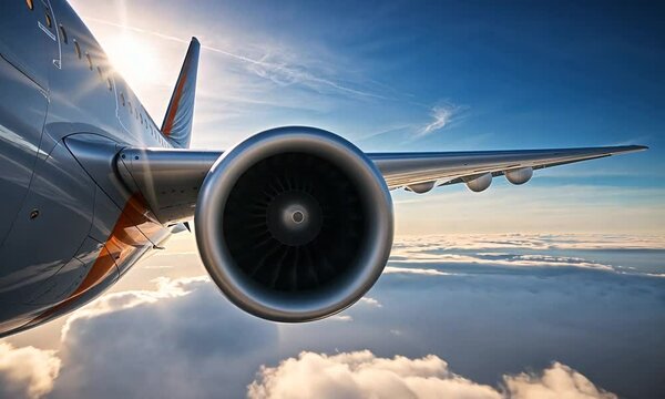 Airplane Jet Engine Over Stunning Cloudscape