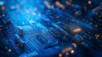 Abstract Circuit Board with Glowing Blue Lines