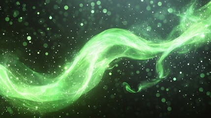 Bright green wind with magical sparkling particles, swirling gently