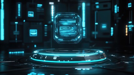 Obraz premium Futuristic Interface Design with Glowing Blue Lights - Abstract Technology Background