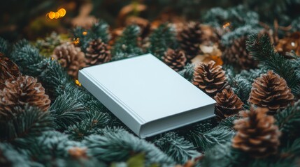 white book mockup on Christmas background . ai generated