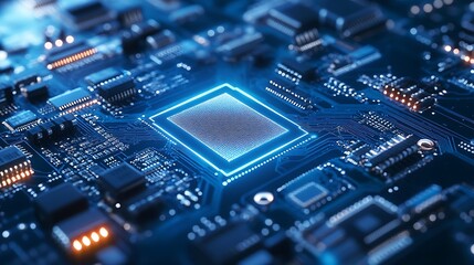 Abstract Circuit Board with Glowing Blue Lines