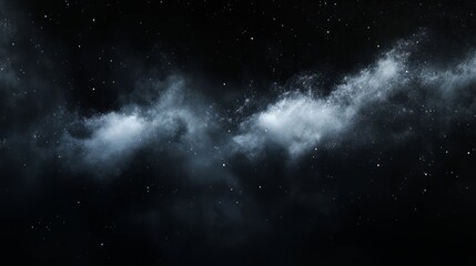 Fototapeta premium Detailed white cloud softly glowing against a deep black background, the edges dissipating into wisps,