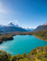 Fototapeta premium The Untouched Wilderness of Patagonia in Argentina and Chile, Featuring Rugged Mountain Peaks, Glacial Valleys, and Crystal-Clear Lakes, a Paradise for Nature Lovers