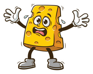 Panic Cheese Cartoon Mascot Illustration Character Vector Clip-art Hand-drawn Logo Design