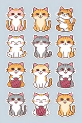Naklejka premium Cute Cartoon Cats with Yarn Balls: Adorable Stickers Set for Pet Lovers