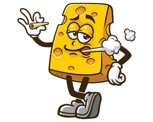 smoking Cheese Cartoon Mascot Illustration Character Vector Clip-art Hand-drawn Logo Design