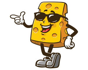 Cheese with sunglasses,  Cartoon Mascot Illustration Character Vector Clip-art Hand-drawn Logo Design