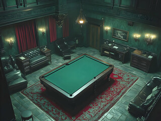 Illustration - Dark Green Billiards Room Interior Design