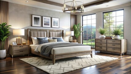 Naklejka premium Transform your sleeping area with modern bedroom furniture in Tampa, FL, offering chic designs that ensure a blend of comfort and elegance for your sanctuary.