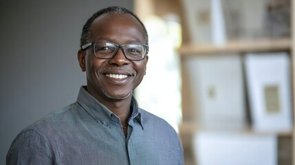 Naklejka premium A relaxed portrait of an architect in casual attire, smiling and discussing their passion for design