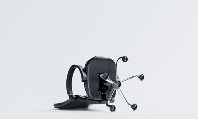 3d render of a falling office leather chair for failure or rejected concept