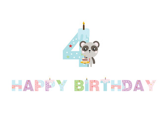 birthday candles, happy birthday, illustration with animals, gifts, cake