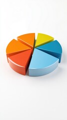 Obraz premium A colorful pie chart model with six segments in various colors representing data visualization.