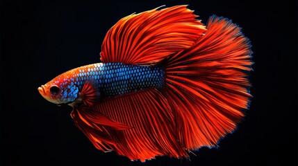 Obraz premium Betta fish isolated on a dark blue background with backlighting