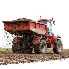 Obraz premium Manure spreader in action spreading manure on a field. isolated on transparent background