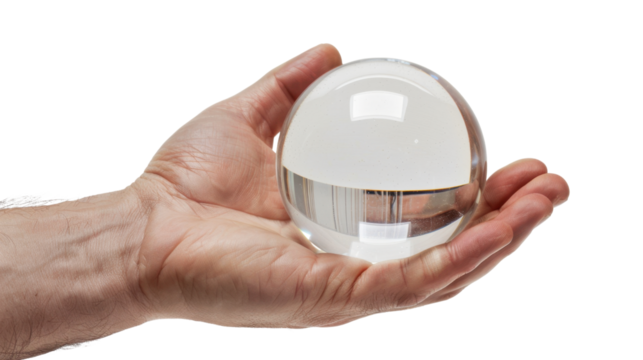 Hand holding crystal ball on white transparent background
 - Powered by Adobe
