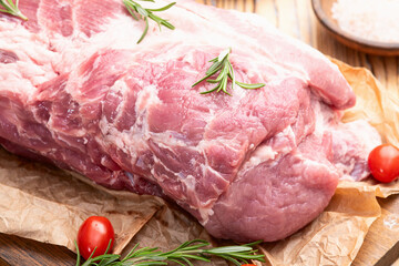 Neck of raw pork meat . Top view