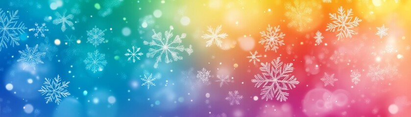 Festive Rainbow Gradient with Transparent Snowflakes - Colorful Winter Wonderland Background with Unique Holiday Theme